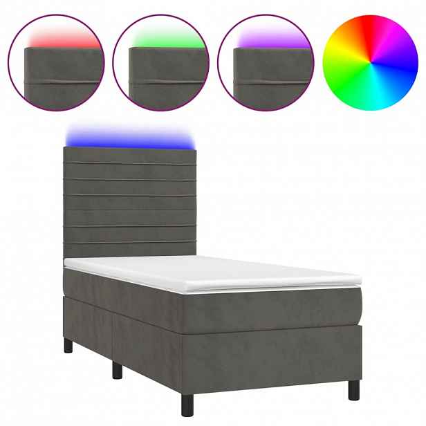 vidaXL Box spring postel s matrací a LED tmavě šedá 80 x 200 cm samet