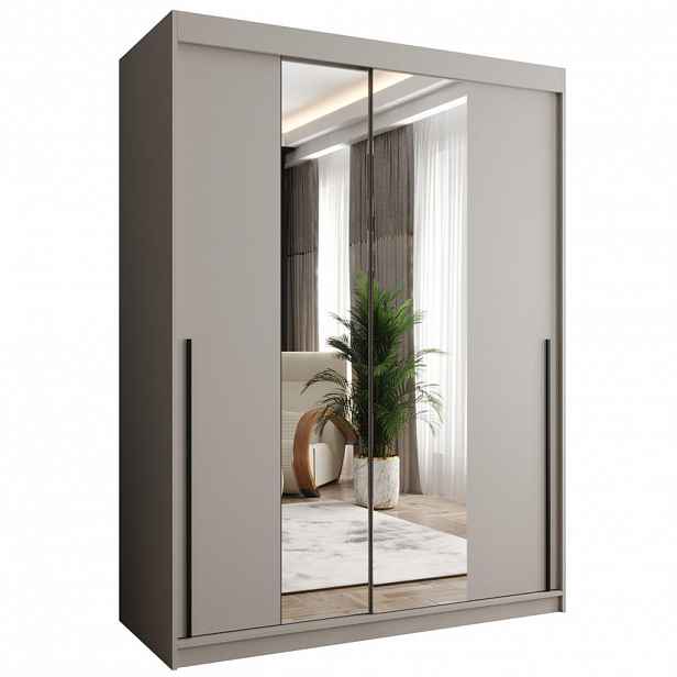 Home Collective SKŘÍŇ S POSUVNÝMI DVEŘMI se zrcadlem, šířka 150 cm, kašmírová s černým úchytem