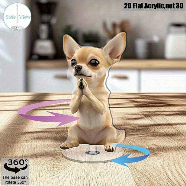 TEMU 2D plochý - [2D plochý] 2D plošina, 1 ks, otočná dekorace na stůl - Mazlivý velký uši Jasný modlitební Chihuahua, 360° otočná základna, dárek ke
