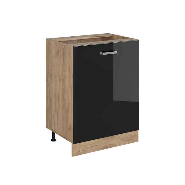 Vicco SPODNÍ SKŘÍŇKA KUCHYŇSKÉ LINKY R-Line, Černý vysoký lesk/Zlatý mocný dub, 60 cm s 1 dveřmi bez pracovní desky