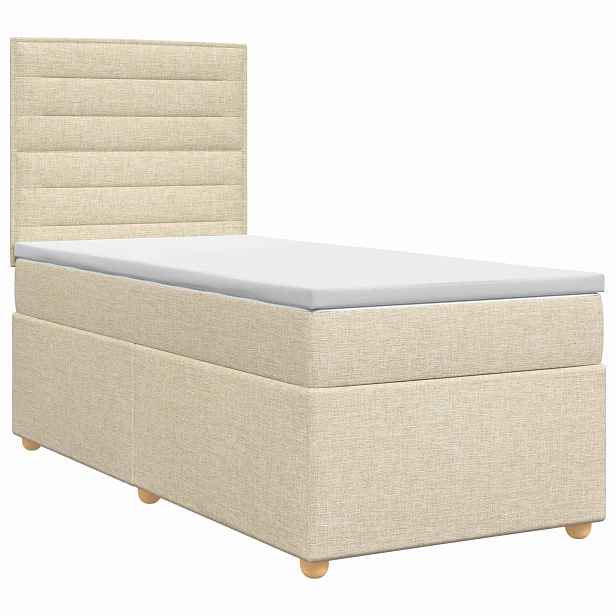 vidaXL Postel boxspring s matrací s čelo Krémová 100 x 200 cm Textil