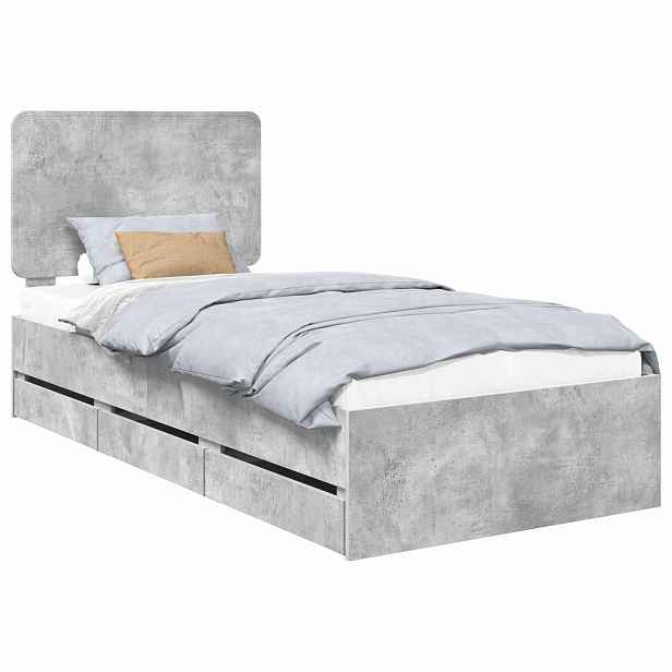 vidaXL Rám postele s čelo Betonově šedá 90 x 190 cm Inženýrské dřevo