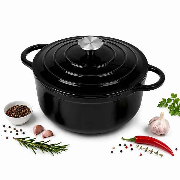 Hrnec 5,9L Smaltovaný Smalt s Víkem Indukce Trouba Plyn 28 cm