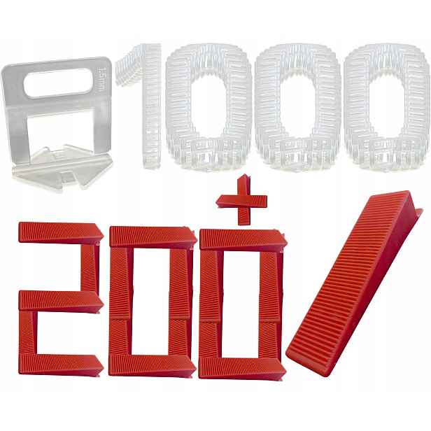 Systém Pro Vyrovnávání Dlaždic 1000x Klipsy 1.5 mm 200x Klíny Komplet