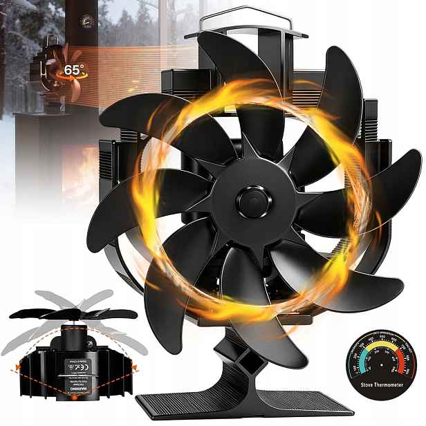 Termoelektrický Krbový Ventilátor Napájený Teplem Turbína 8 Listů