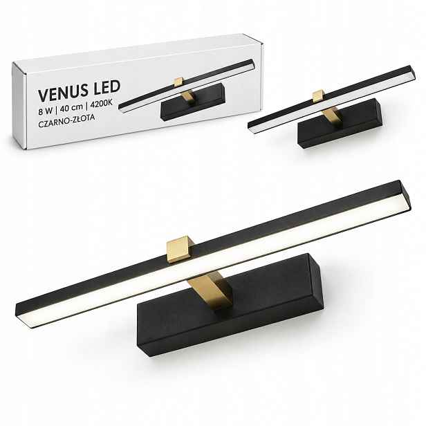 Venus 40 cm černo-zlatá Led lampa 8 W nad zrcadlo 4200K IP44 580lm nástěnná lampa