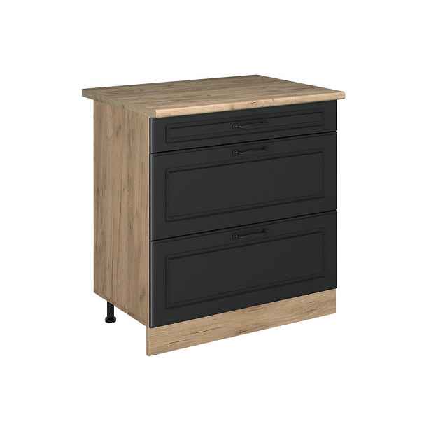 Vicco SPODNÍ SKŘÍŇKA KUCHYŇSKÉ LINKY R-Line, Antracitový venkovský dům/Zlatý mocný dub, 80 cm se 3 zásuvkami pracovná doska Dub Goldkraft