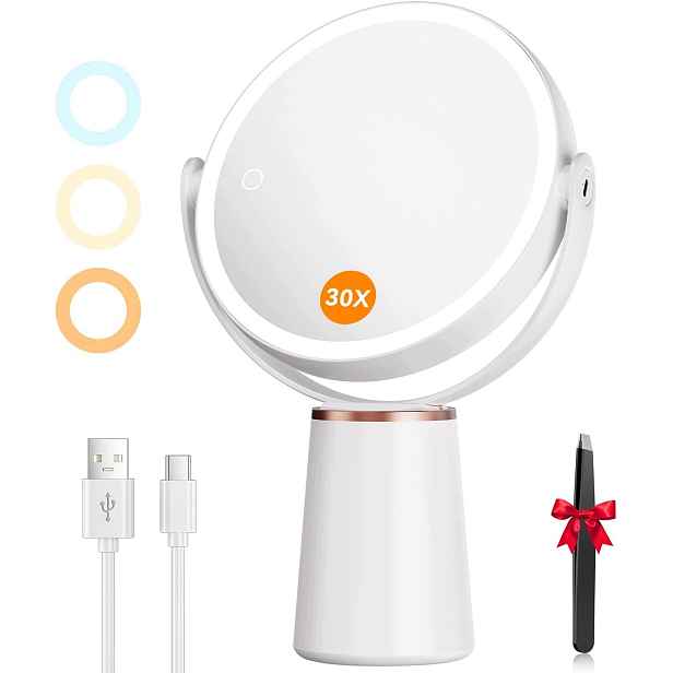 Zrcadlo s osvětlením, zvětšení 30X/1X, akumulátor 2000 mAh