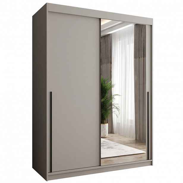 Home Collective SKŘÍŇ S POSUVNÝMI DVEŘMI se zrcadlem, šířka 150 cm, kašmírová s černým úchytem