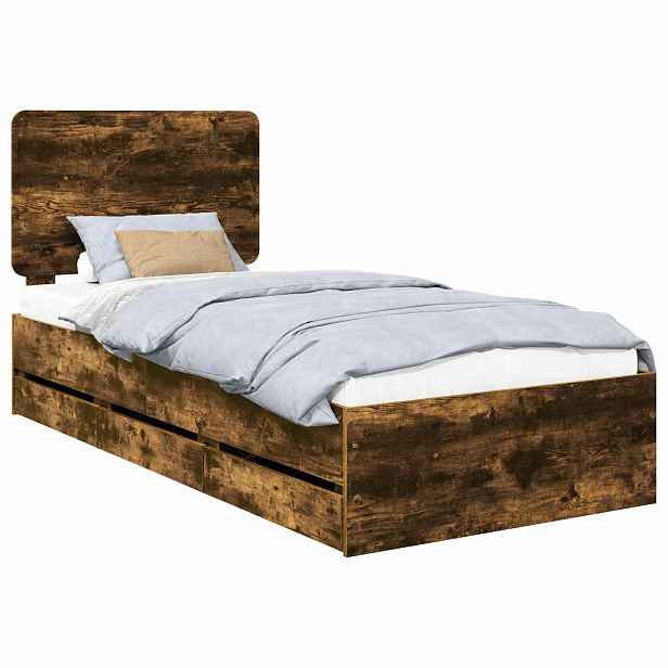 vidaXL Rám postele s čelo Kouřový dub 90 x 190 cm Inženýrské dřevo