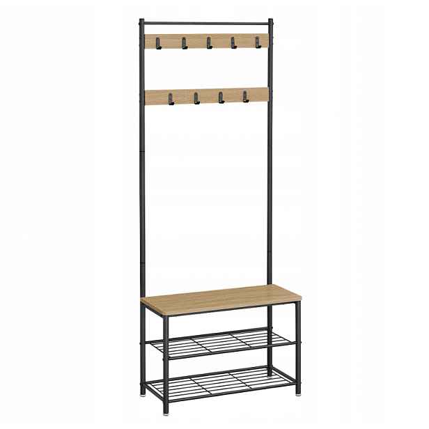 Kovová předsíňová stěna INDUSTRY 175 cm, černá/dub sonoma