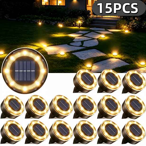 TEMU 15/9/6/3 ks*8LED Venkovní solární podlahové svítidlo, Venkovní solární světlo, Venkovní diskové svítidlo, Jasnější venkovní osvětlení, Snadná
