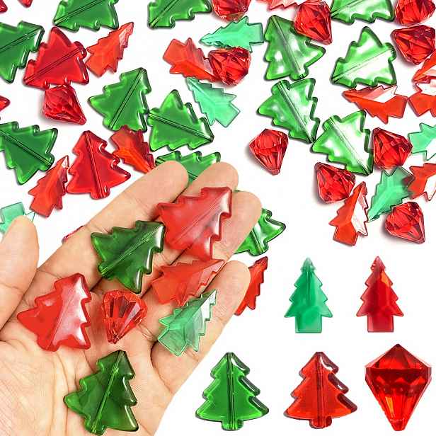 TEMU 50 ks vánočních výplní do vázy, akrylové vánoční stromky, umělé diamanty vhodné pro vánoční dekorace, zimu, Nový rok, svatební výzdobu, domácí