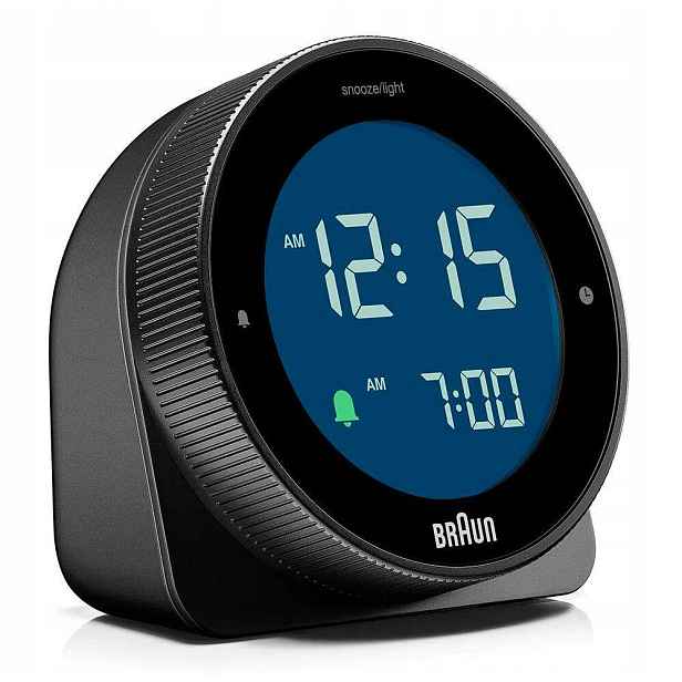 Černý Kulatý Podsvícený Elektronický Budík Braun BC24B Alarm Zdřímnutí