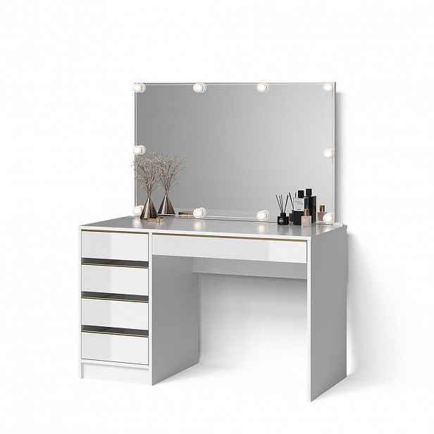 Livinity® TOALETNÍ STOLEK Imola Bílá/zlatá 120 cm s osvětlením LED