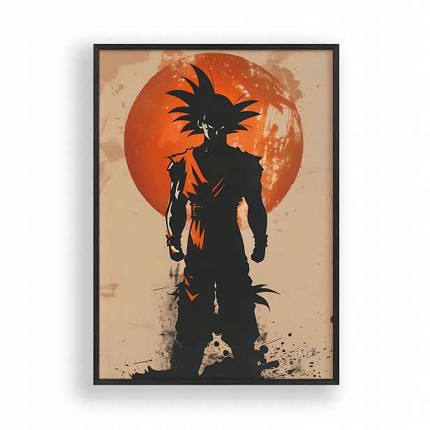 Obraz Dragon Ball Goku Minimal Art Plakát Rámeček Dřevěný Černý 30x42 cm