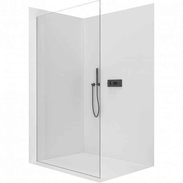 Sprchová zástěna Walk-in Crystal L/P - 10 mm - bezvzpěrový systém - černá matná, transparentní sklo - 110x200 cm