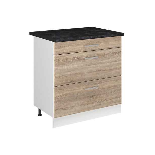 Vicco SPODNÍ SKŘÍŇKA KUCHYŇSKÉ LINKY R-Line, Sonoma/Bílá, 80 cm se 3 zásuvkami pracovná doska antracitová