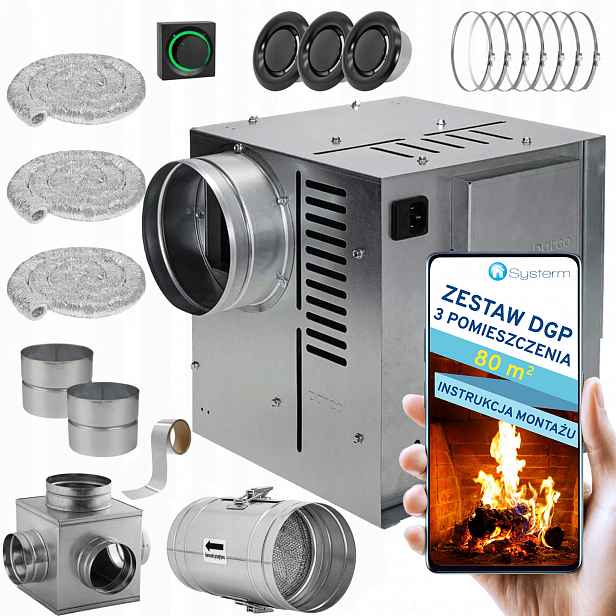Krbová Turbína Krbový ventilátor Set Dgp 3 místnosti 80 m2