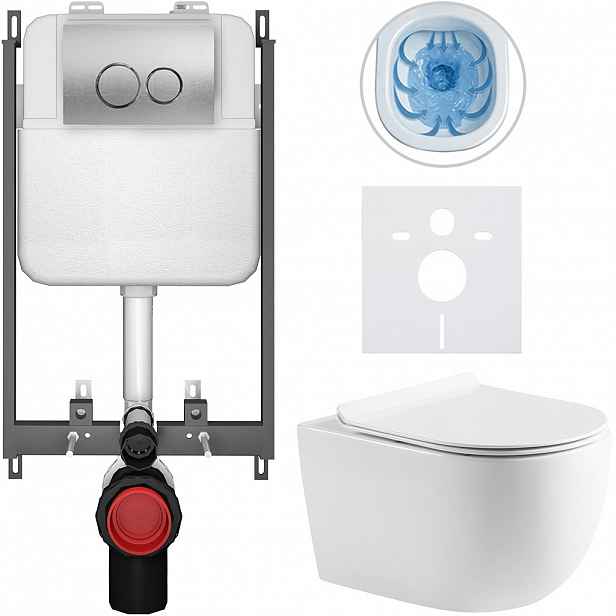 Kompletní WC set Basic/Felci - bílá lesklá - WC tlačítko Dualo/Stříbrná - pro zazdění - 53x37 cm