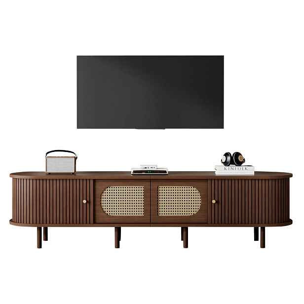 Modenvie NÍZKÁ komoda 180/40/40 cm z MDF v tmavém dubovém dekoru s ratanovým vzhledem