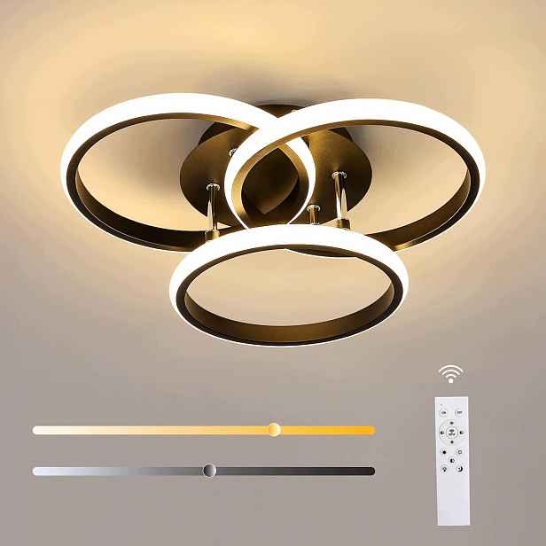 Lampa Sufitowa Led Żyrandol Czarny 3-KROUŽKOVÝ Nowoczesny Salonu Z Pilotem 42W