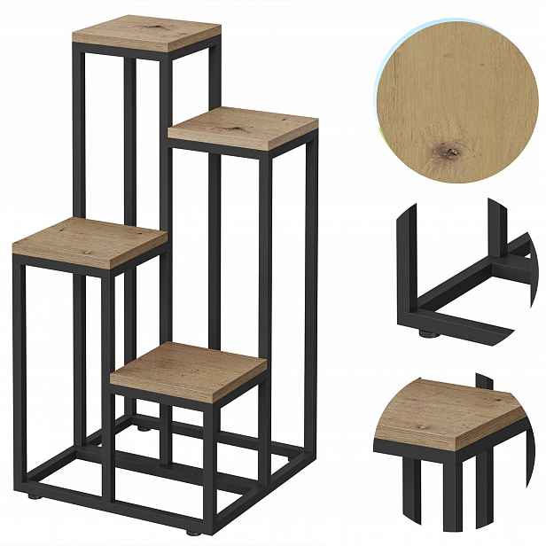 Stojan na květiny, rostliny artisan-černý držák na květináč police loft kovový craft