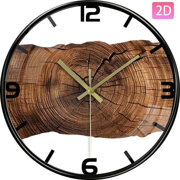 TEMU 1 ks, Dřevěný skleněný nástěnný hodiny s dřevěným vzorem - Tichý chod, 12-palcový design z kaleného skla o tloušťce 3 mm - Napájení na baterie