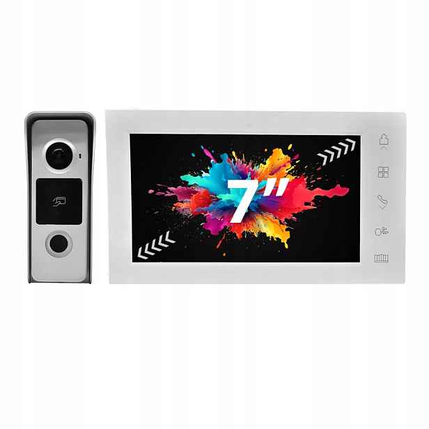 Videodomofon Bílý Dvs 2 žilový Kabelový 7" Rfid IP65 Furtka Brána