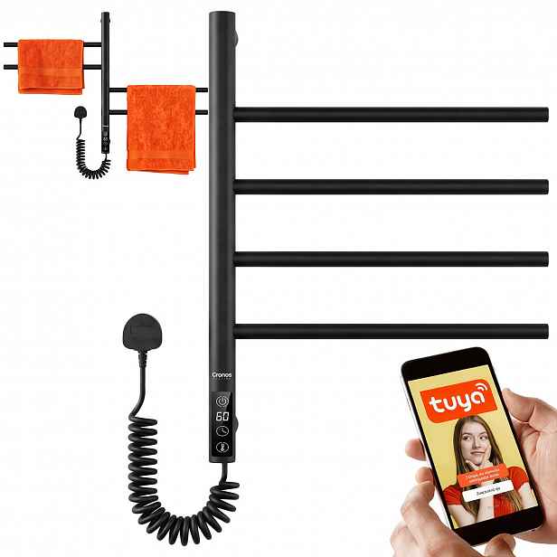 Elektrický Koupelnový Radiátor Na Ručníky 60W 4 Ramena Pohyblivý Smart WiFi