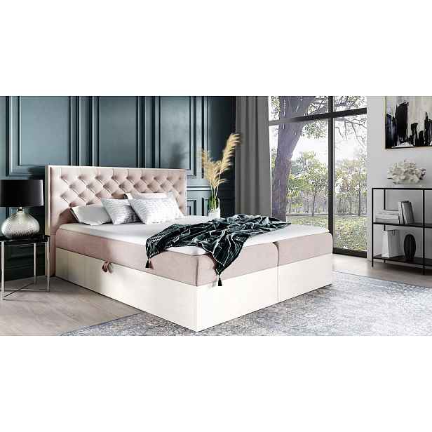 Manželská postel 200x220 CHANTELLE 3 - nordic teak / růžová + topper ZDARMA