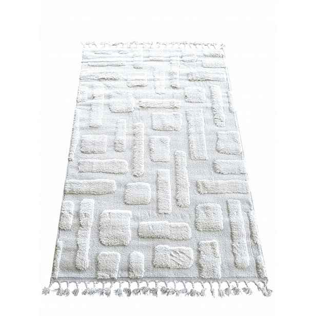 Koberec plyšový 60x110 cm, měkký krémový, hrubý, boho vzor, 3D efekt