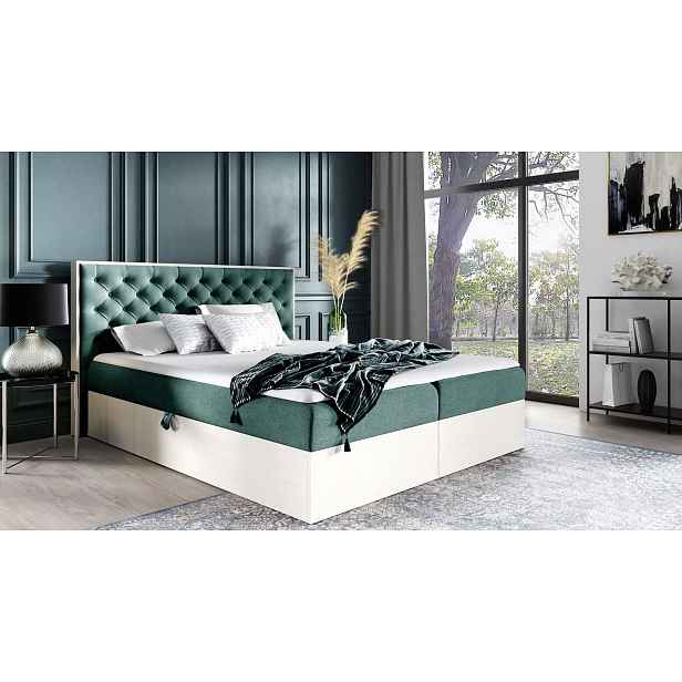 Manželská postel 200x220 CHANTELLE 3 - nordic teak / zelená + topper ZDARMA