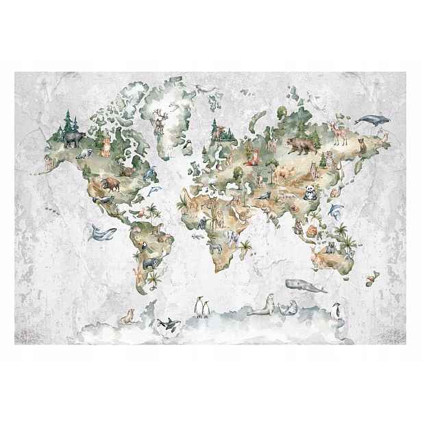 Fototapeta Mapa Světa Dětská zvířata 254x184