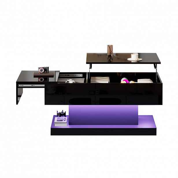 Modfu KONFERENČNÍ stolek z dřevotřísky 100x50x45 cm černý s LED osvětlením, hydraulickým zdvihem a úložným prostorem