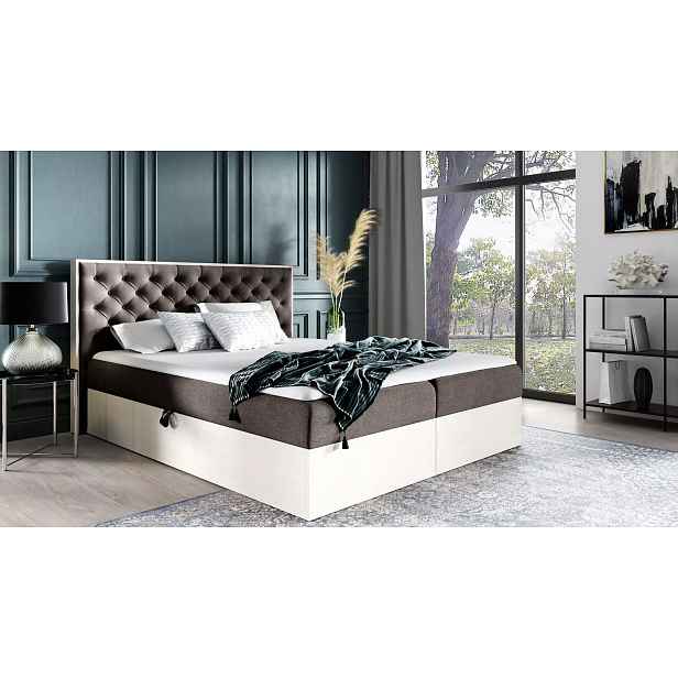 Manželská postel 200x220 CHANTELLE 3 - nordic teak / hnědá + topper ZDARMA
