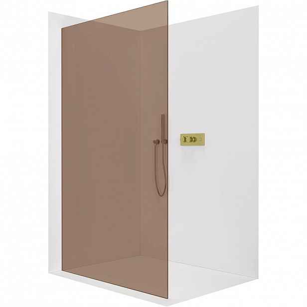 Sprchová zástěna Walk-in Crystal L/P - 8 mm - bezvzpěrový systém - zlatá, bronzové sklo - 120x200 cm