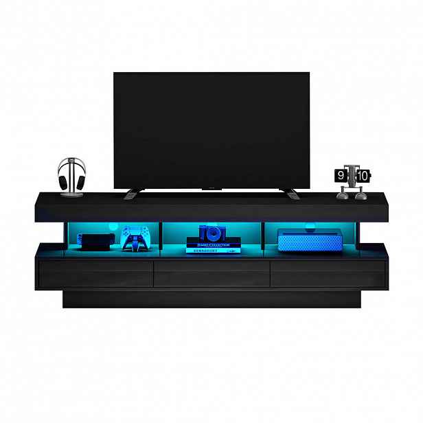 STILVORA TV stolek Černý se 3 zásuvkami a LED osvětlením do obývacího pokoje, 160×38×50,5 cm
