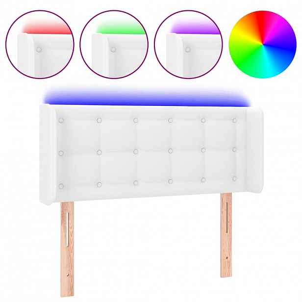vidaXL Čelo postele s LED bílé 103 x 16 x 78/88 cm umělá kůže