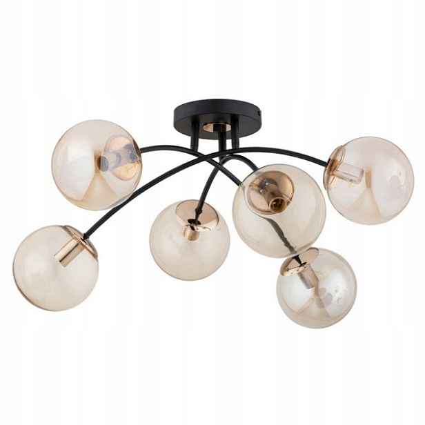 Stropní svítidlo, moderní, glamour, černá, zlatá, skleněné koule, 6 bodů Alfa