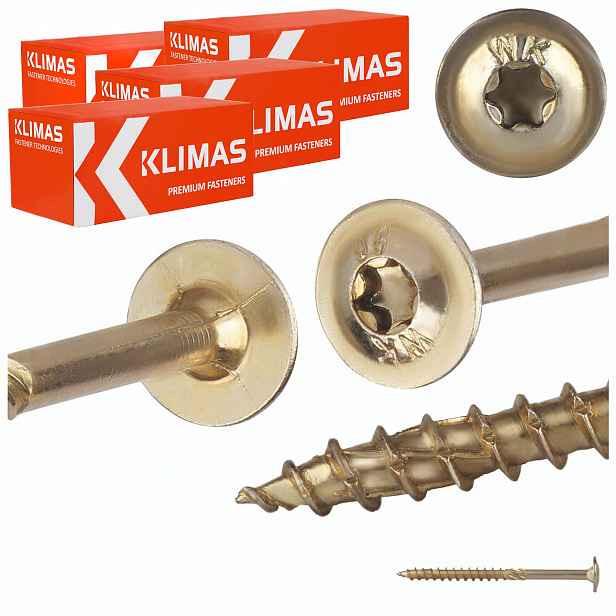 Tesařské vruty Torx 10x140 mm 100 ks talířové na dřevo Klimas Wkcp