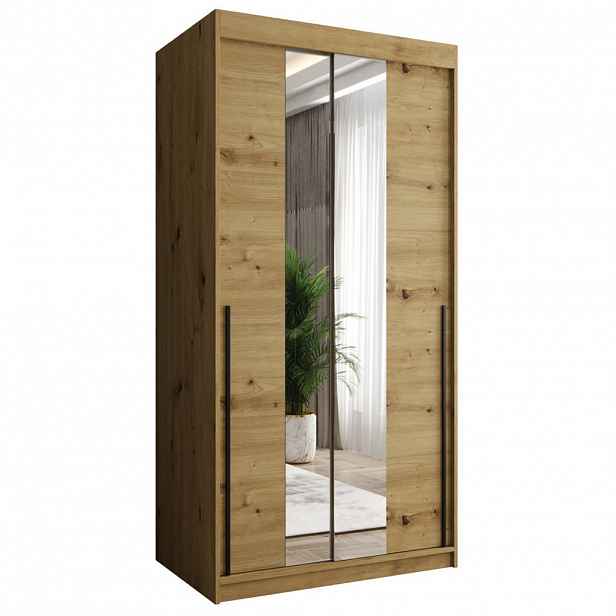 Home Collective SKŘÍŇ S POSUVNÝMI DVEŘMI se zrcadlem, šířka 100 cm, Artisan s černým úchytem