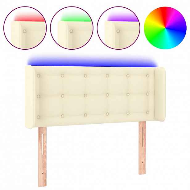 vidaXL Čelo postele s LED krémové 103 x 16 x 78/88 cm umělá kůže