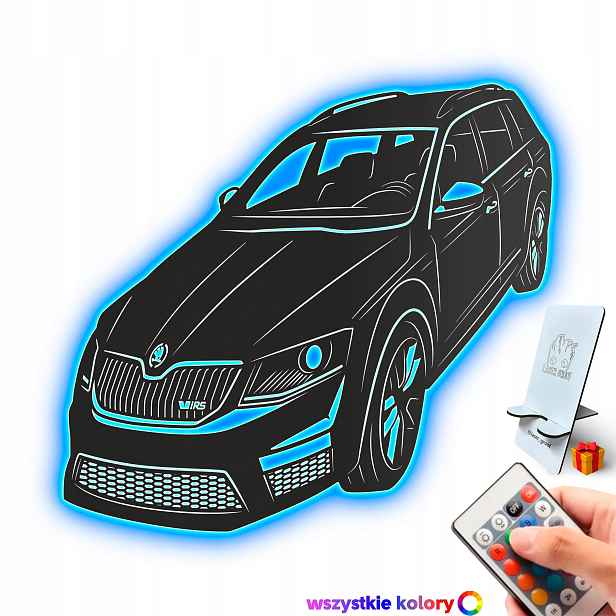Dřevěný 3D obraz ŠKód Octavia III Dekorace Dárek Noční Lampa Led XL