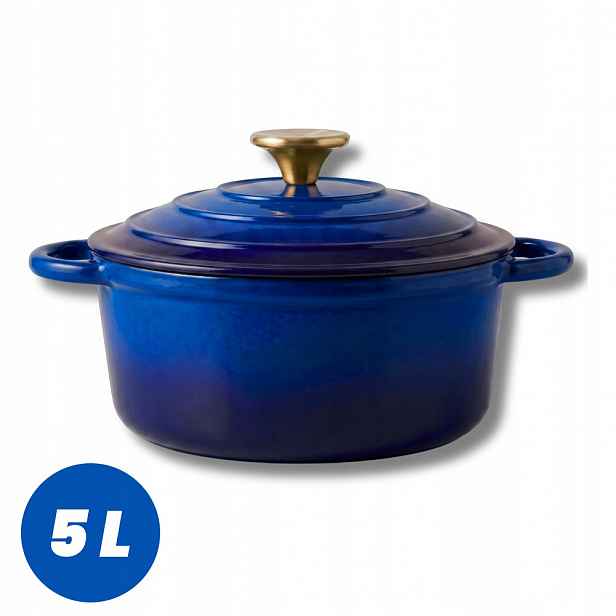 Hrnec 5 L Smaltovaná Poklice Modrý Plyn/indukce Trouba 26 CM