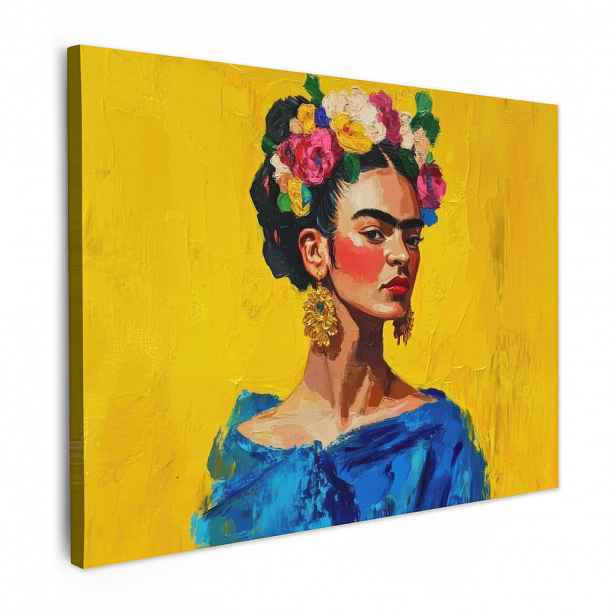 MuchoWow OBRAZ NA PLÁTNĚ Frida Kahlo - Žena - Žlutá - Modrá - Květiny 40x30 cm