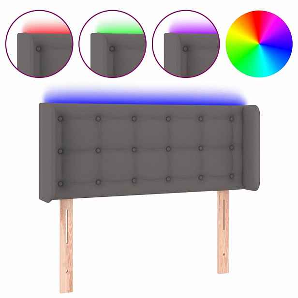 vidaXL Čelo postele s LED šedé 103 x 16 x 78/88 cm umělá kůže