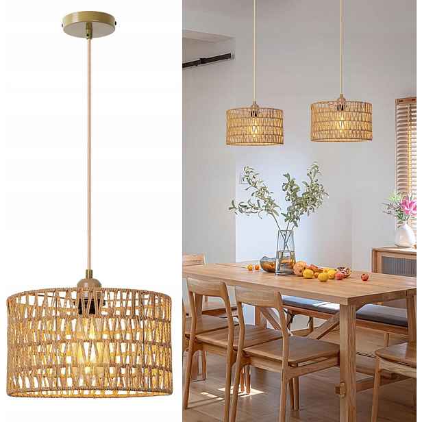 Designová závěsná Vintage lampa ve stylu boho, ratanová, pletená