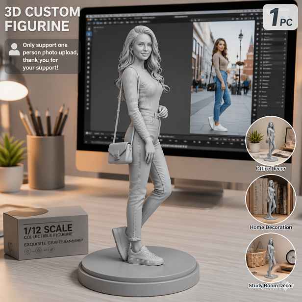 TEMU Sběratelské figurky, 3D fotografická ozdoba, soška o výšce 15 cm/5,9 palců, šířka na základě fotografie nahrané zákazníkem. Jemně zpracovaná