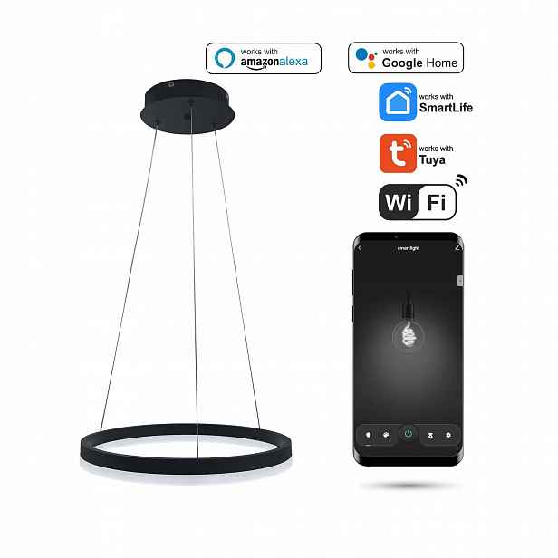 WiFi kruhová lampa Tuya 40 cm Led Černá závěsná Ring Circle